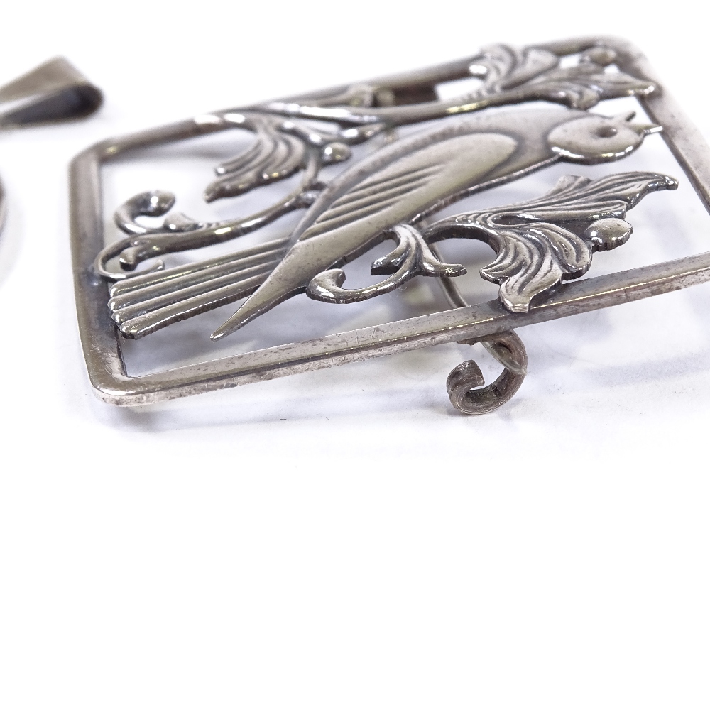 F HANSEN - a Vintage Danish stylised silver matching bird pendant and brooch, pierced and engraved - Image 3 of 5