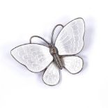VOLMER BAHNER - a Vintage Danish sterling silver and white enamel butterfly brooch, wingspan 42.2mm,