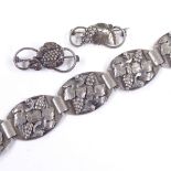 AXEL PRIP - a Vintage Danish stylised silver Grapevine panel bracelet, length 19.5cm, and CARL OVE