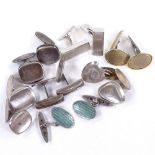 7 pairs of Danish stylised silver cufflinks, makers include Scandia Affinerings Vaerk and Hermann