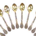 A set of 10 Danish vermeil silver coffee spoons, chased floral handles, hallmarks circa 1940s,