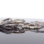 8 Danish silver and white metal bangles, makers include Hans Henrik Nygaard, largest band width 11.