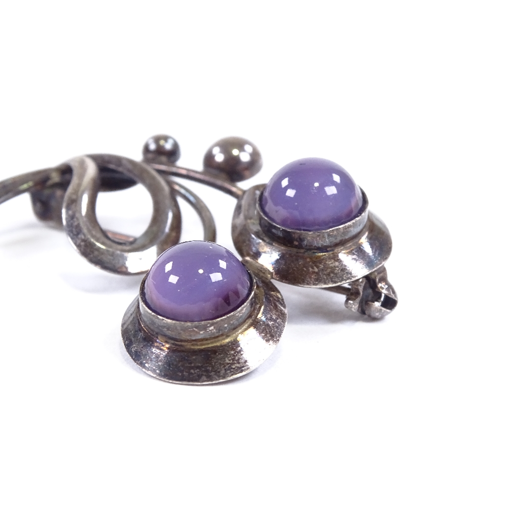 HERMANN SIERSBOL - a Vintage Danish sterling silver and purple moonstone stylised floral spray - Image 2 of 5