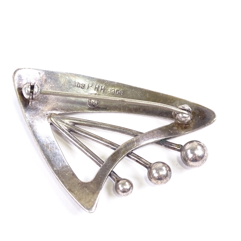POUL HENRY HANSEN - a Vintage Danish silver and cabochon chrysoprase stylised Sputnik brooch, - Image 2 of 5