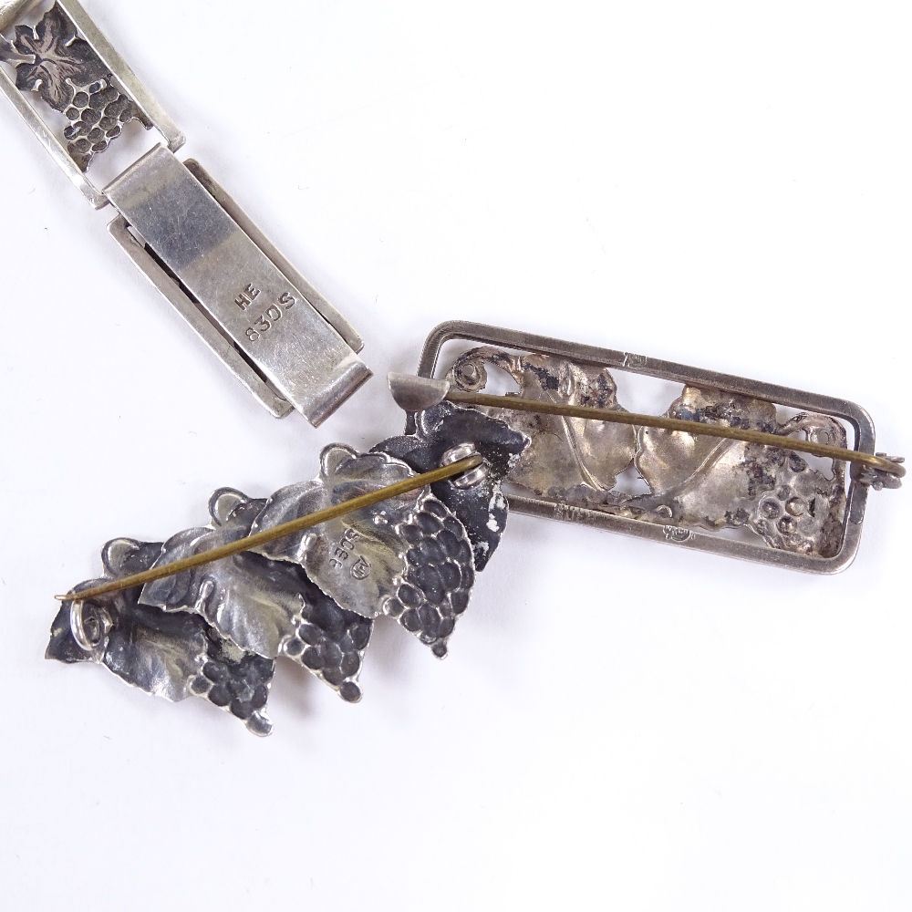 CHRISTIAN VEILSKOV - 2 Vintage Danish stylised silver Grapevine brooches, largest length 47mm, and - Image 4 of 5