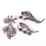 JOHN LAURITZEN - 2 Vintage Danish stylised silver floral brooches, and HERMANN SIERSBOL - a
