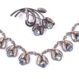 HERMANN SIERSBOL - a Vintage Danish stylised sterling silver and blue stone matching necklace and