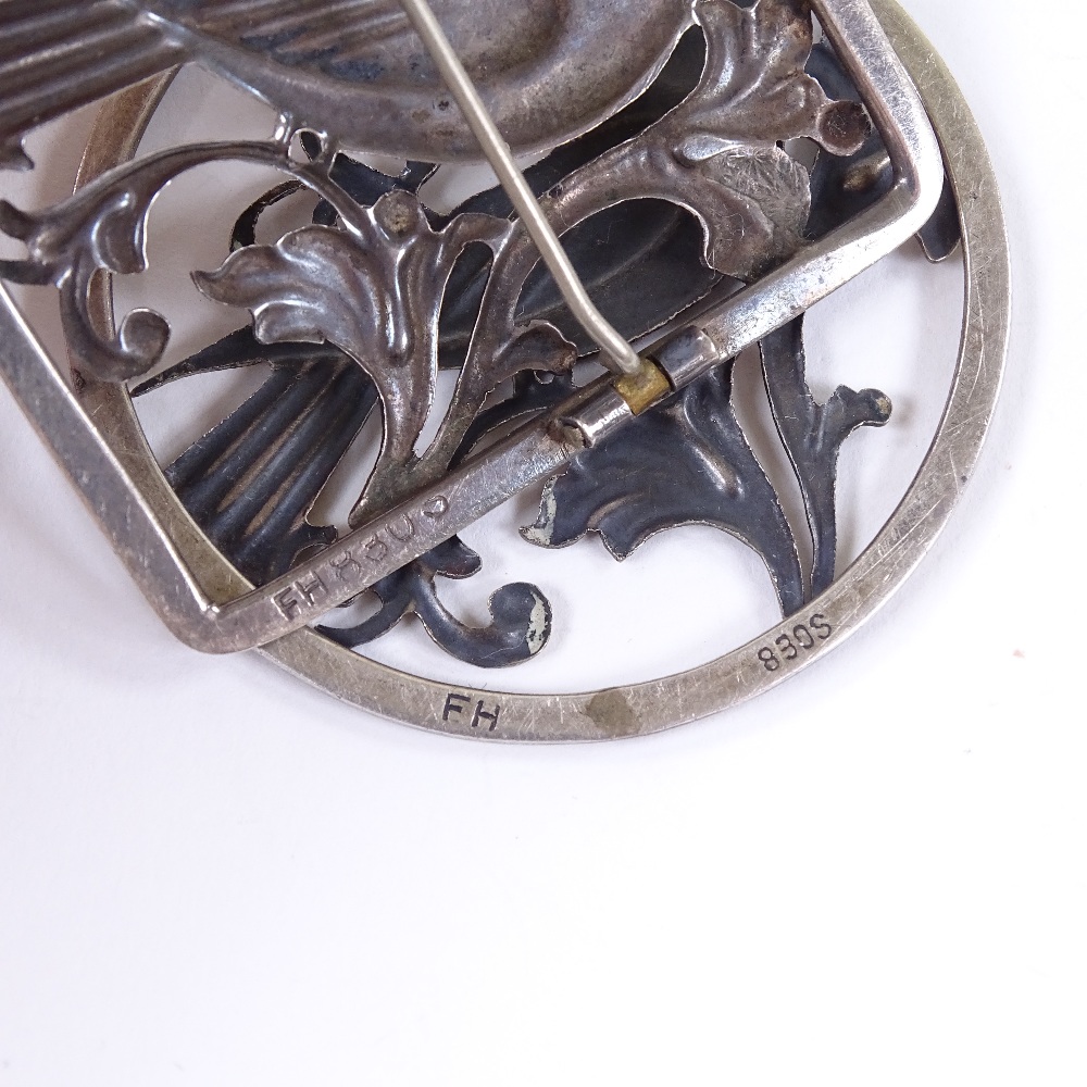F HANSEN - a Vintage Danish stylised silver matching bird pendant and brooch, pierced and engraved - Image 5 of 5