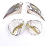 HERMANN SIERSBOL - a pair of Vintage Danish polished sterling silver abstract earrings, length 42.
