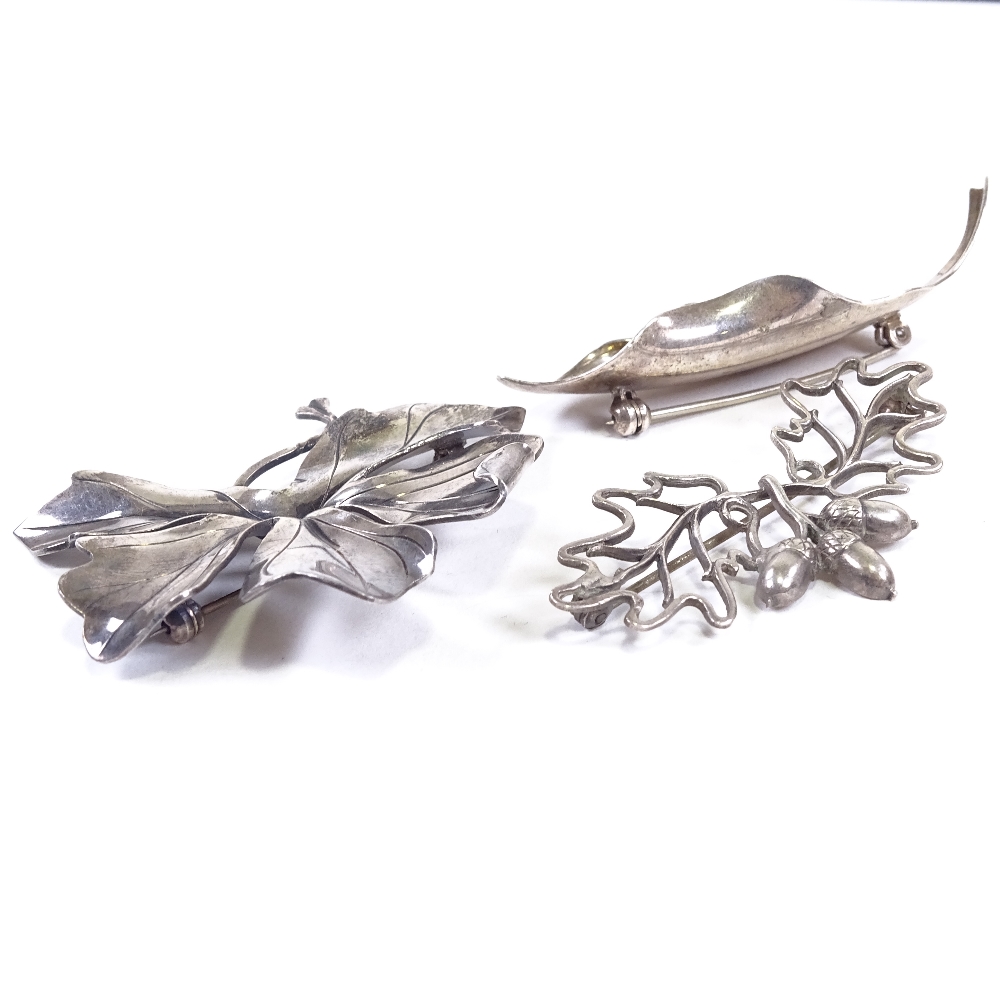 ANTON MICHELSEN - 2 Mid-Century Danish sterling silver stylised Rougie floral brooches, designed - Image 2 of 5