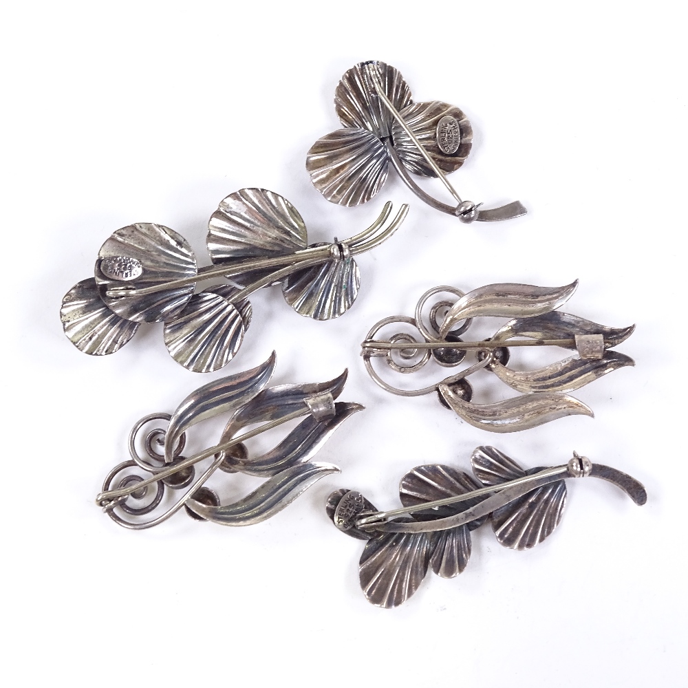 HERMANN SIERSBOL - 5 Vintage Danish modernist stylised silver floral brooches, maker's marks HS, - Image 2 of 5