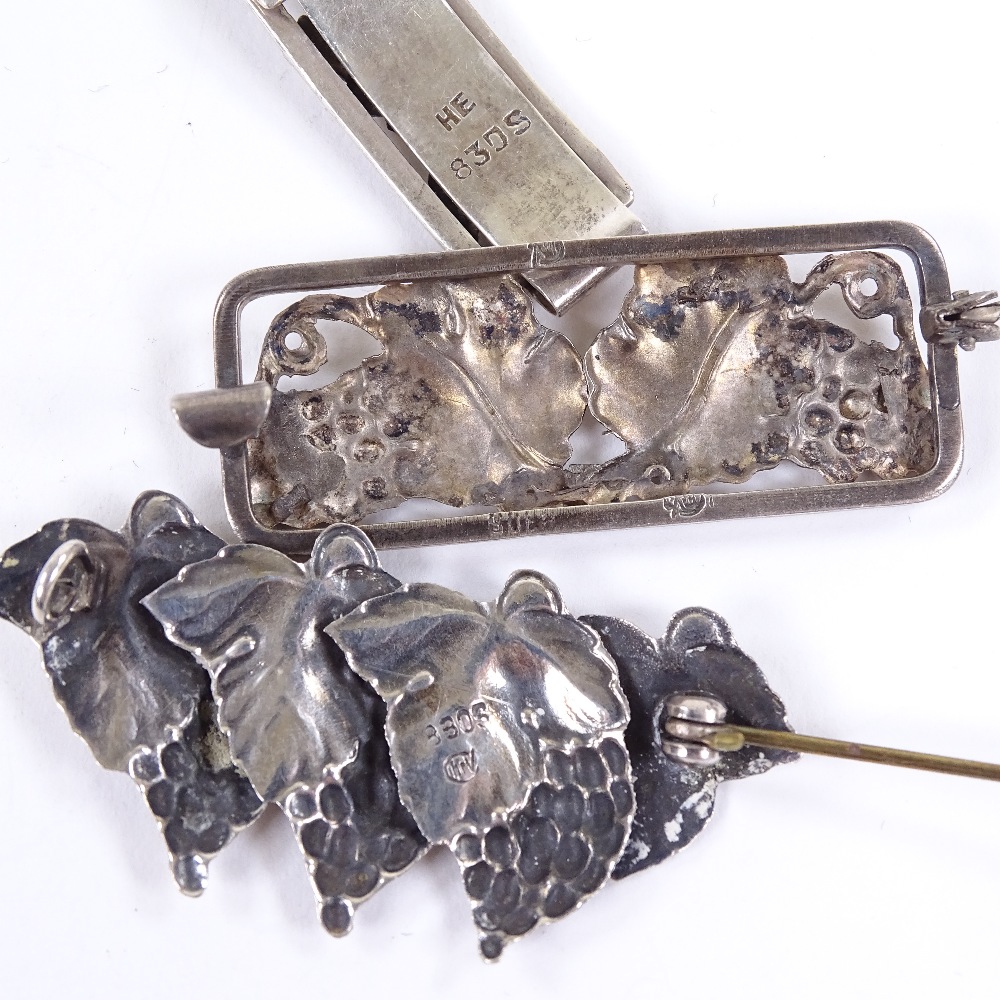 CHRISTIAN VEILSKOV - 2 Vintage Danish stylised silver Grapevine brooches, largest length 47mm, and - Image 5 of 5