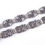 CHRISTIAN VEILSKOV - a Mid-Century Danish stylised silver floral swirl panel bracelet, maker's