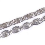 JOS KAHN - a Mid-Century Danish stylised silver floral panel bracelet, maker's marks JK, length
