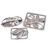 3 Danish stylised silver floral brooches, maker's include Hugo Grun, C A Christensens and Hans