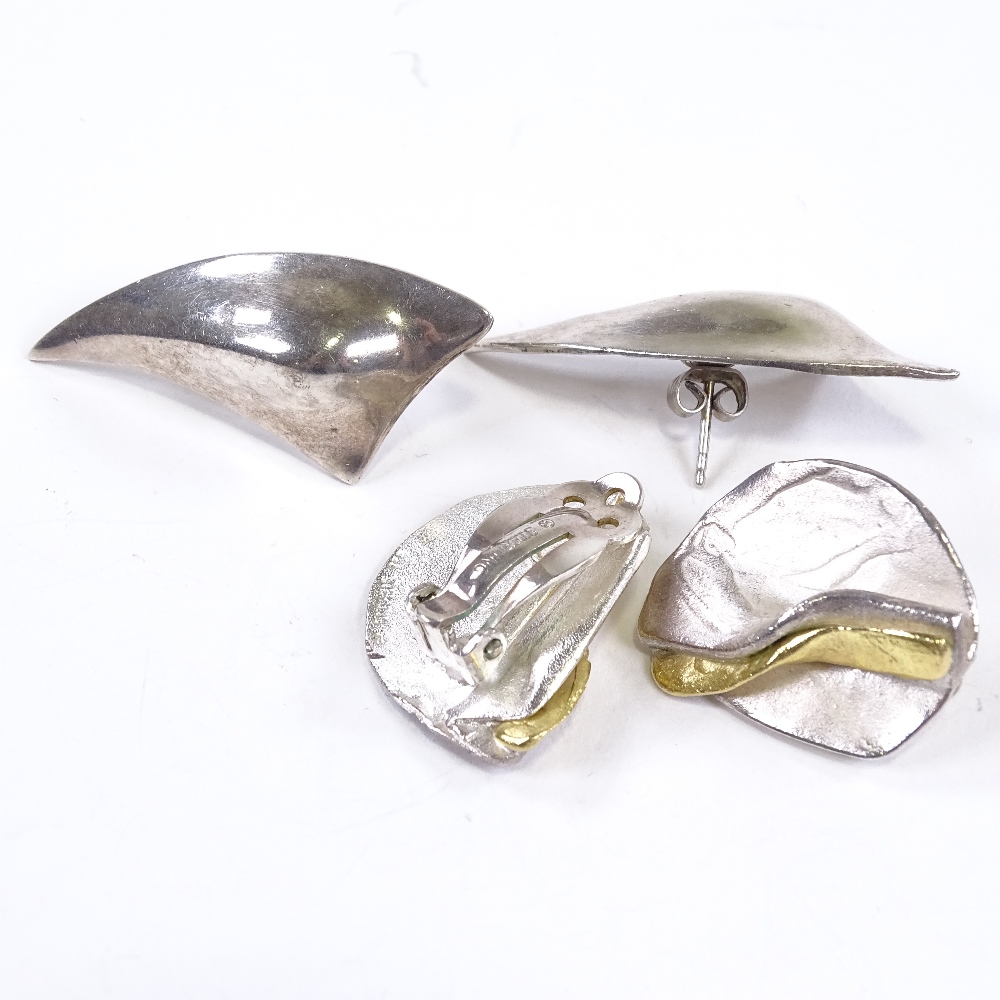 HERMANN SIERSBOL - a pair of Vintage Danish polished sterling silver abstract earrings, length 42. - Image 5 of 5