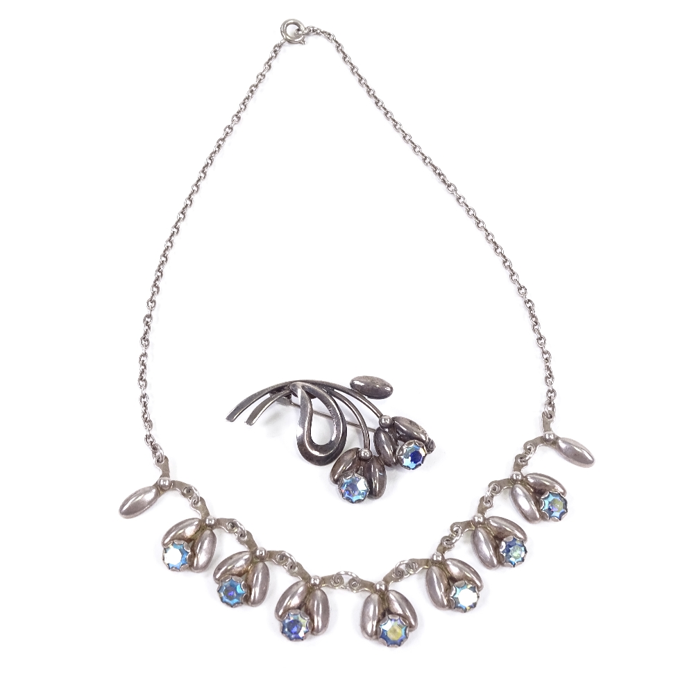 HERMANN SIERSBOL - a Vintage Danish stylised sterling silver and blue stone matching necklace and - Image 2 of 5