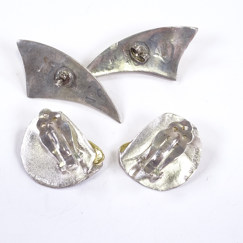 HERMANN SIERSBOL - a pair of Vintage Danish polished sterling silver abstract earrings, length 42. - Image 2 of 5