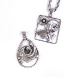 S CHRISTIAN FOGH - a Mid-Century Danish stylised sterling silver pear-shape leaf swirl pendant,