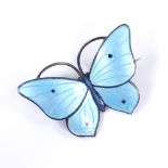 MARIUS HAMMER - a Vintage Norwegian silver and light blue enamel butterfly brooch, wingspan 37.