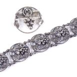 BROR BJERRING - a Vintage Danish stylised sterling silver Grapevine panel bracelet, length 18cm, and
