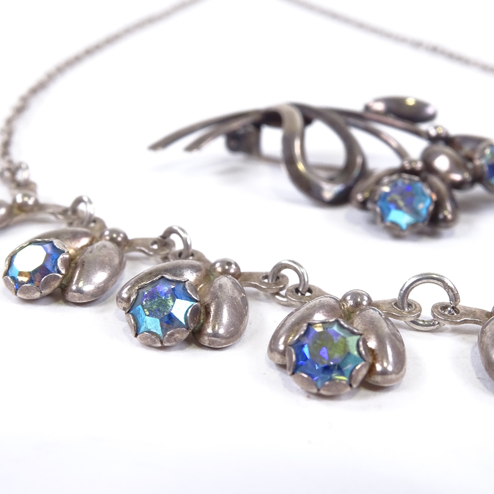 HERMANN SIERSBOL - a Vintage Danish stylised sterling silver and blue stone matching necklace and - Image 3 of 5