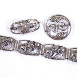 C BRUMBERG HANSEN - a Vintage Danish stylised silver floral panel bracelet, maker's marks CBH,