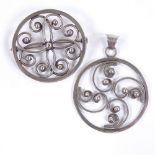 CHRISTIAN VEILSKOV - a Vintage Danish stylised silver scrollwork pendant, and HENRY ROLAND - a