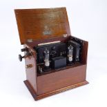 Marconiphone model V2A, long range model with oak cabinet, 1920s, battery operated, 3 plugs to