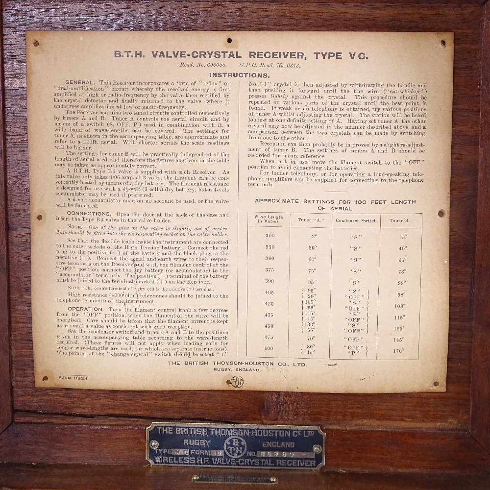 British Thomson-Houston Company Ltd, type VC, form B, twin crystal receiver in walnut cabinet, 9" - Image 2 of 4