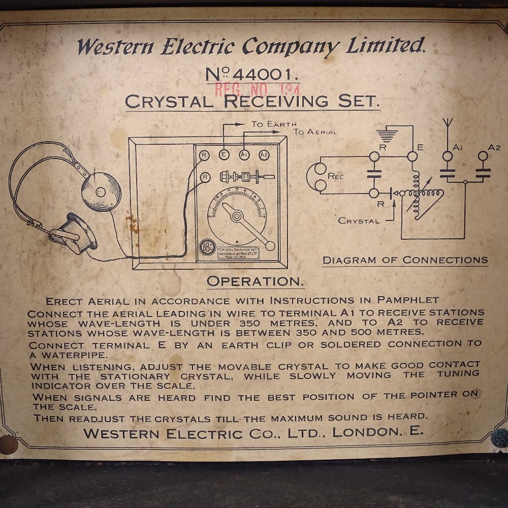 Western Electric Co Ltd, crystal receiving set no. 44001, with headphones, in wooden box, height 7. - Image 2 of 4