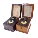 2 x Burndept Ltd, The Ethophone Junior Mk II crystal receiver, in wood case, 1924, height 6", length