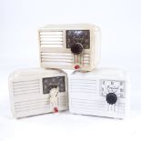 3 Ivalek for Ivory Electric Ltd, crystal or diode radios in white Bakelite bodies, 1950s, in