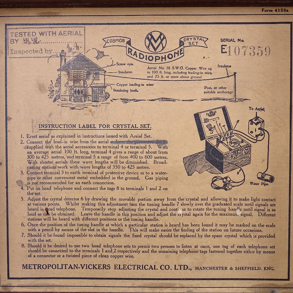 2 Cosmos radiophone boxed crystal set, type C1, including 1 set of headphones (2), height 7.5", - Image 3 of 4