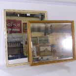 A bronze coloured mirror in gilt frame, overall 59cm x 68cm, plus 1 other gilt-frame mirror, and a