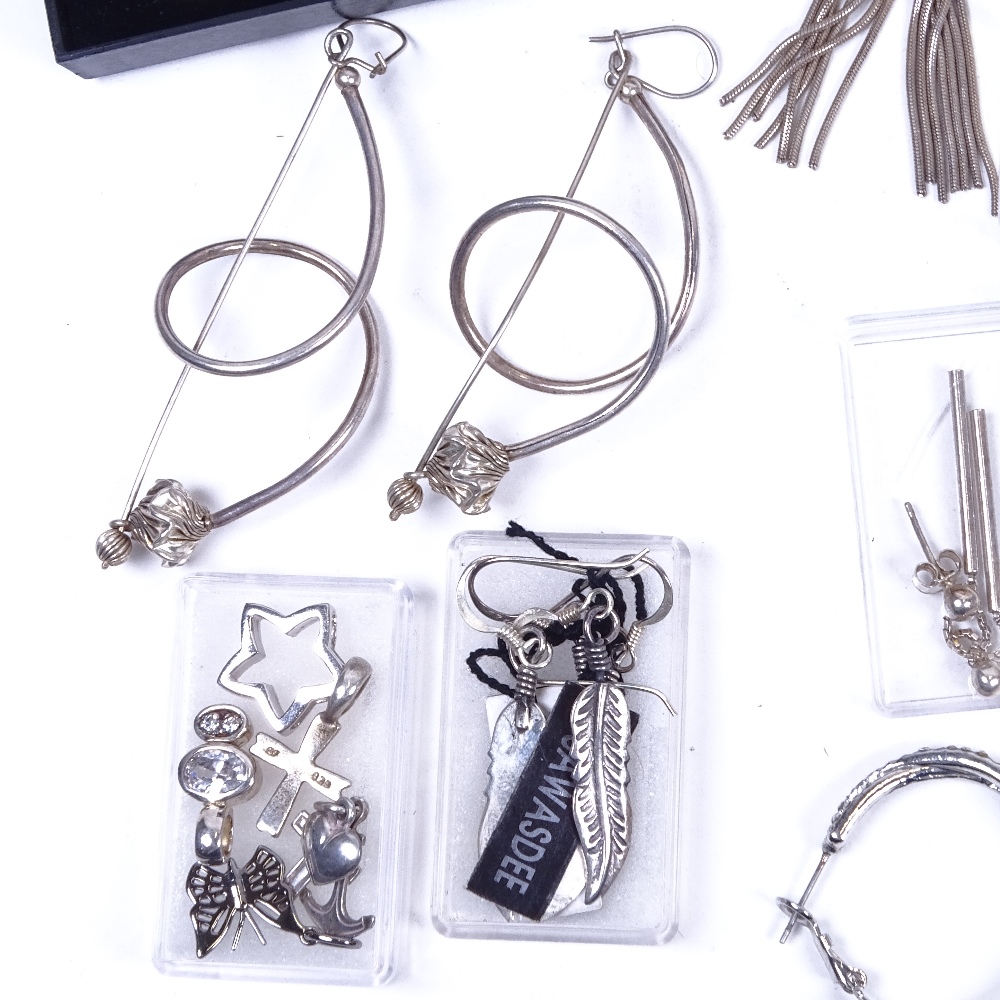 A large quantity of silver earrings, some boxed - Image 2 of 2