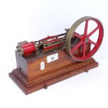 A Vintage scratch-built brass-mounted stationary engine, early to mid-20th century, on teak plinth