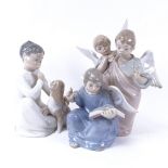 A Lladro porcelain angel group, model no. 5495, and a Lladro boy and dog, largest height 24cm (2)