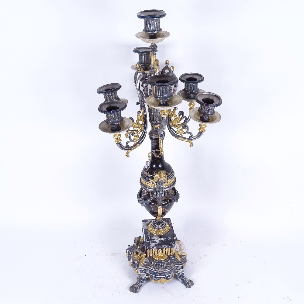 A modern Empire style 7-light table candelabra, simulated marble urn with allover silvered and - Image 2 of 2