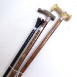 3 Vintage walking sticks, including example with silver collar and horn handle (3)