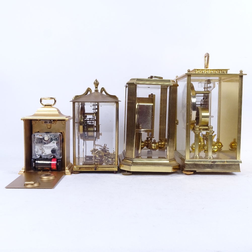 3 brass-cased 400-day clocks, tallest 28cm, and a smaller Japanese quartz mantel clock - Image 2 of 2