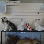 A large pottery fireplace model Old English Sheepdog, no factory marks, height 33cm, a pair of