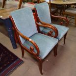 A pair of mid-century Hollywood Regency small armchairs, by Maurice Hirsch, stamped M Hirch to the