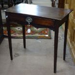 A George III mahogany side table, with single frieze drawer, raised on square tapered legs, W75cm,
