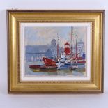 Charles Smith FRSA, oil on board, St Katherines Dock, framed, overall 31cm x 36cm
