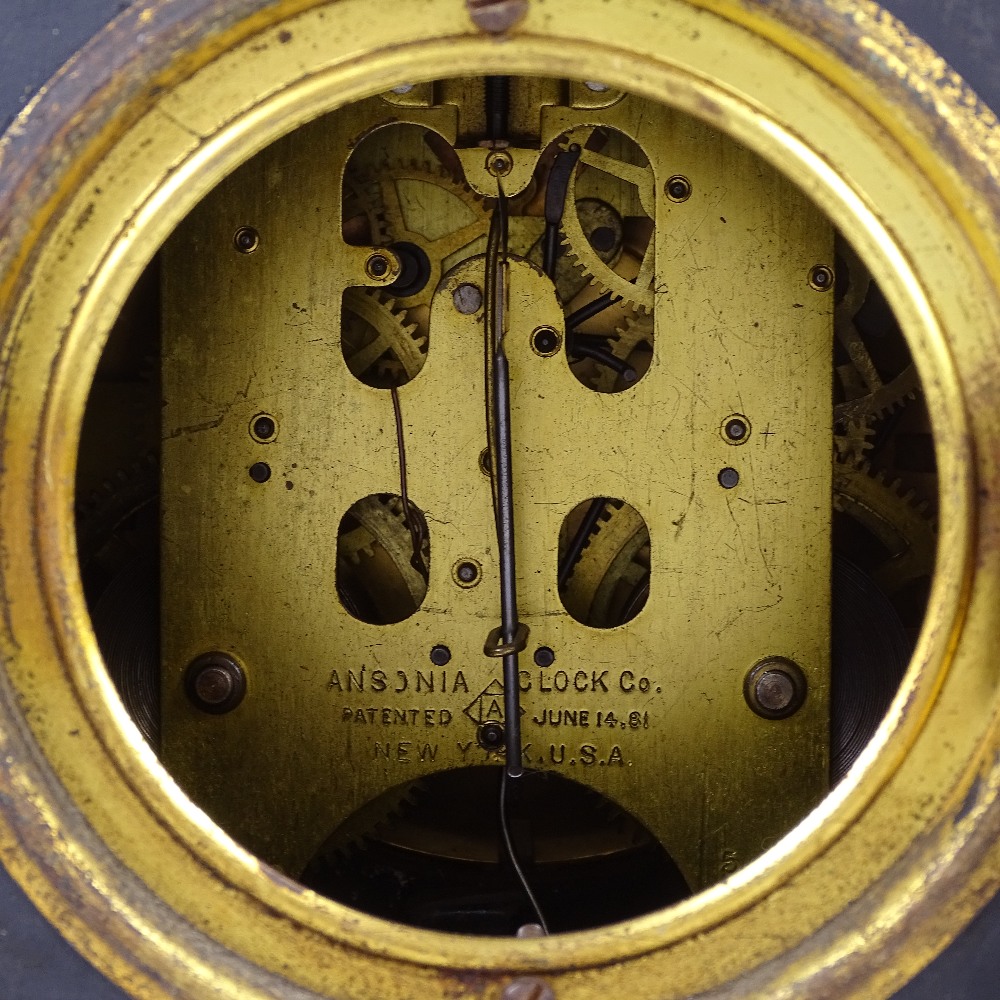 A 19th century slate-cased architectural mantel clock, with bronze Classical frieze, height 31cm, - Image 2 of 2