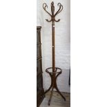 A 1920s beech stained bentwood hat and coat stand