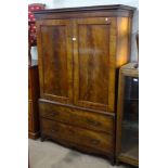 A Georgian mahogany 2-section linen press, converted to hanging space, W128cm, H198cm, D64cm