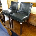 A pair of Regency style green leather-upholstered child's chairs, on square tapered legs and brass