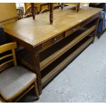 A large 20th century oak 3-tier draper's table, with fitted drawers, L200cm, H85cm, D80cm